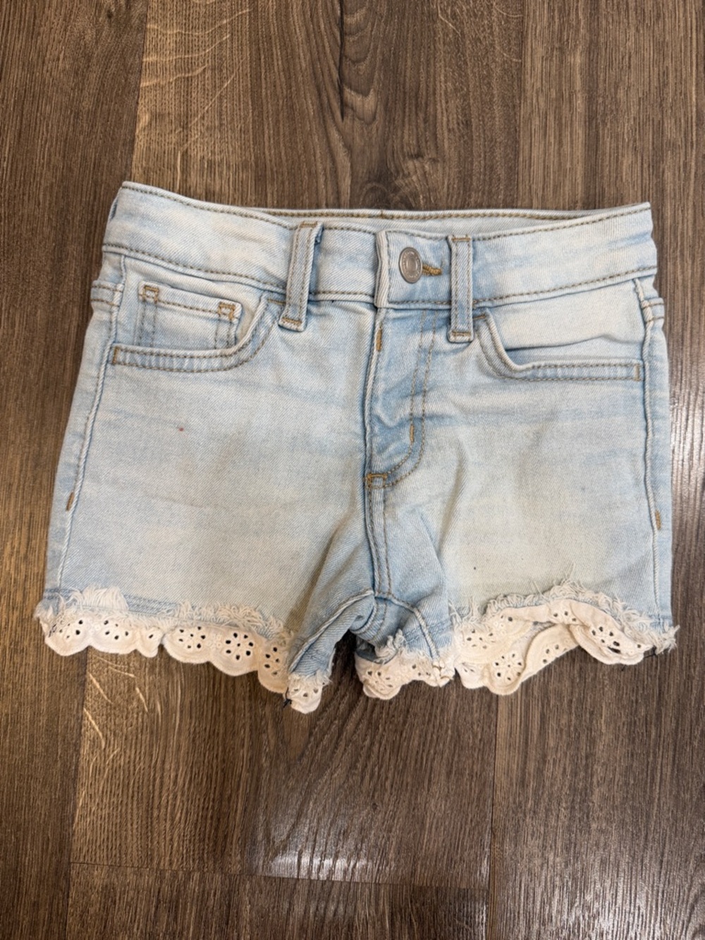 jumping beans Light Blue Denim Shorts with White Lace Trim